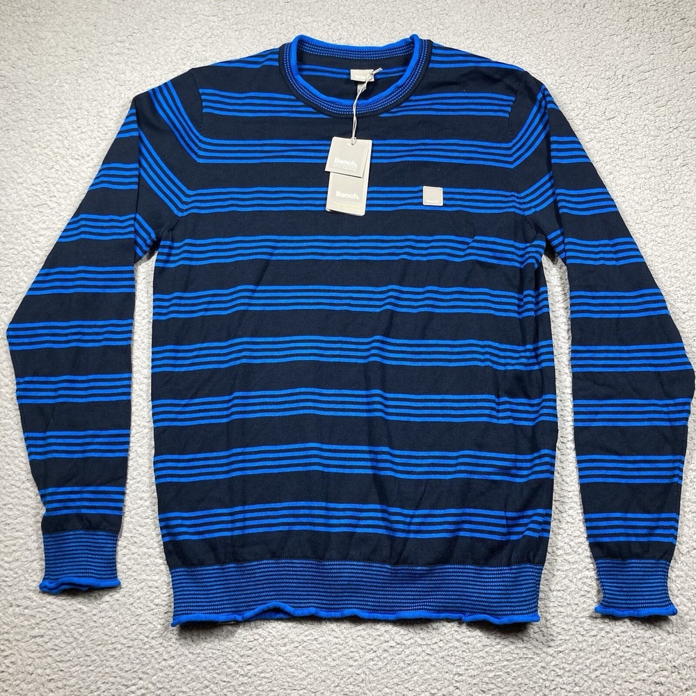 Bench Sweater Men's‎ Medium Blue Stripe Casual Street Urban Crew Neck Modern NEW